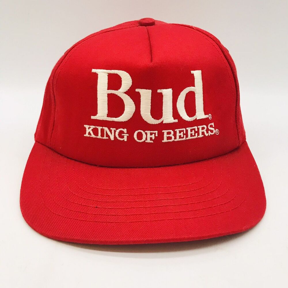 Vtg. Bud King of Beers Baseball Cap Red Twill Snapback Stylemaster Made in USA